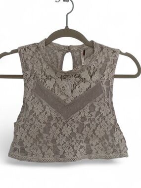 Free People Beige Lace Cropped Boho Tank Top